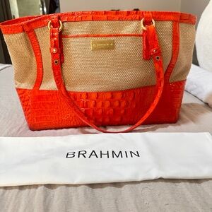 Brahmin Vibrant Orange and Tan Tote